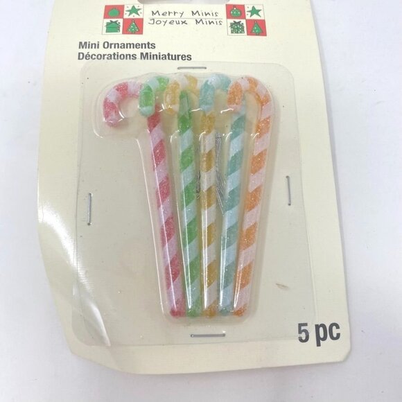 Michaels 5 Pc Merry Mini Ornaments Tree Decor Frosted Sugar Candy Canes - Picture 5 of 5